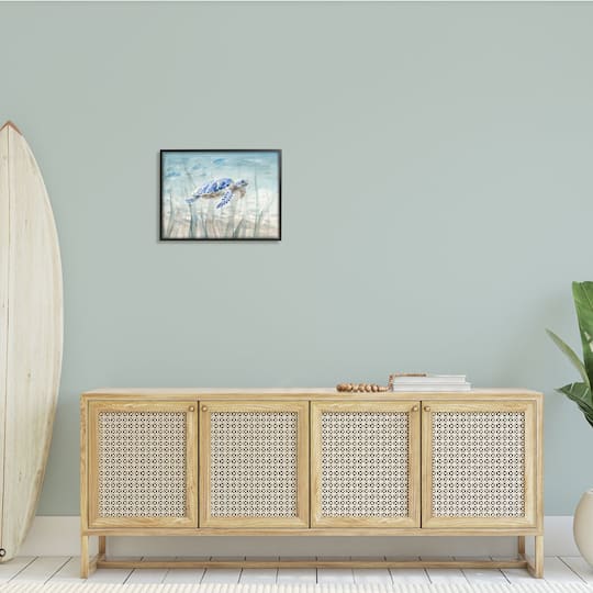 Stupell Industries Baby Sea Turtle Blue Speckled Aquatic Animal Ocean Framed Wall Art